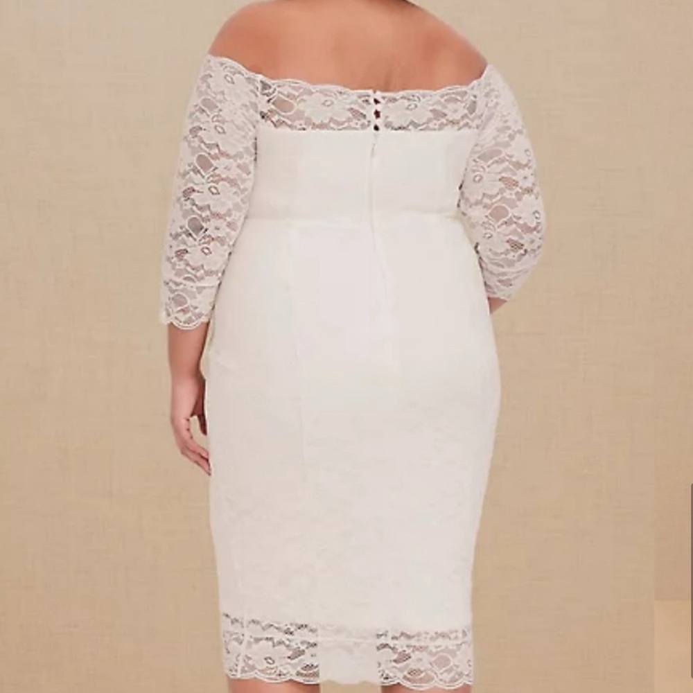 Torrid SPECIAL OCCASION IVORY LACE OFF SHOULDER BODYCON DRESS - Picture 2 of 4